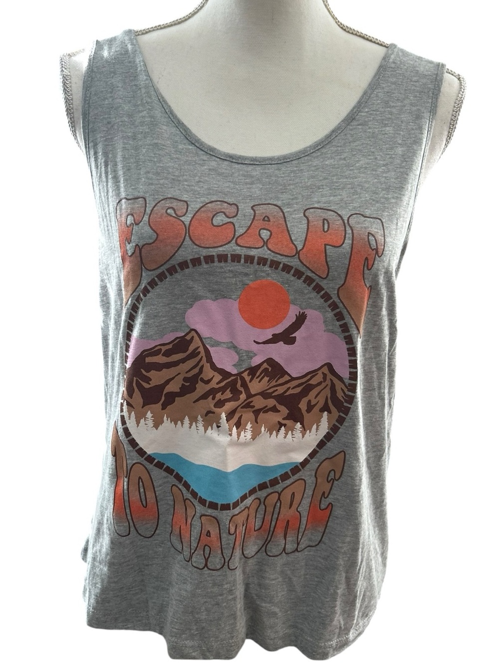 Miken Gray Tank with Mountain Sunset Graphic